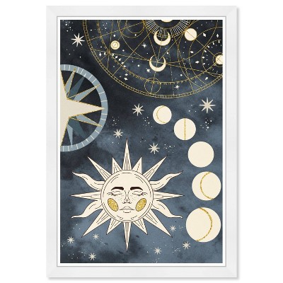 15" x 21" Celestial Map Retro Framed Wall Art Print Blue - Wynwood Studio