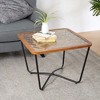 23.6" Metal Wood Square Coffee Table with Geometric Glass Top and Sturdy Frame for Living Room, Office, or Lounge - 4 of 4