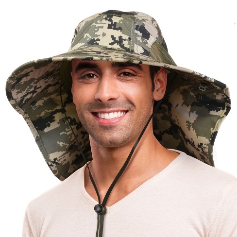 Tirrinia Woodland Camo Neck Flap Wide Brim Sun Hat, Uv Sun Protection Yard  Work Safari Hiking Hat For Men Women : Target