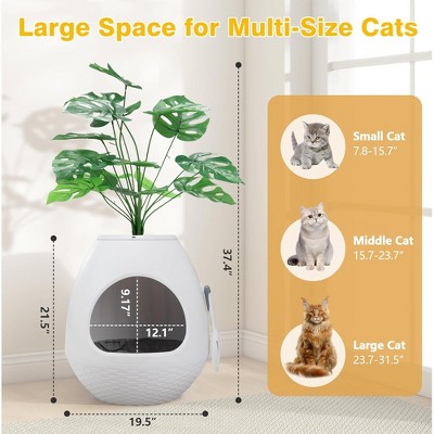 White Egg-Shaped Hidden Cat Litter Box with Artificial Plant and Odor Control