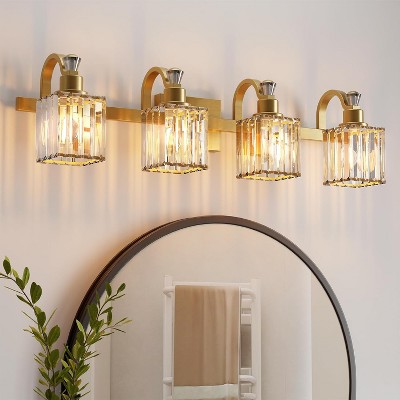 Bathroom Vanity Light Fixtures Modern Crystal Vanity Light Fixtures Over Mirror，Modern Crystal Wall Lighting with Square Shade