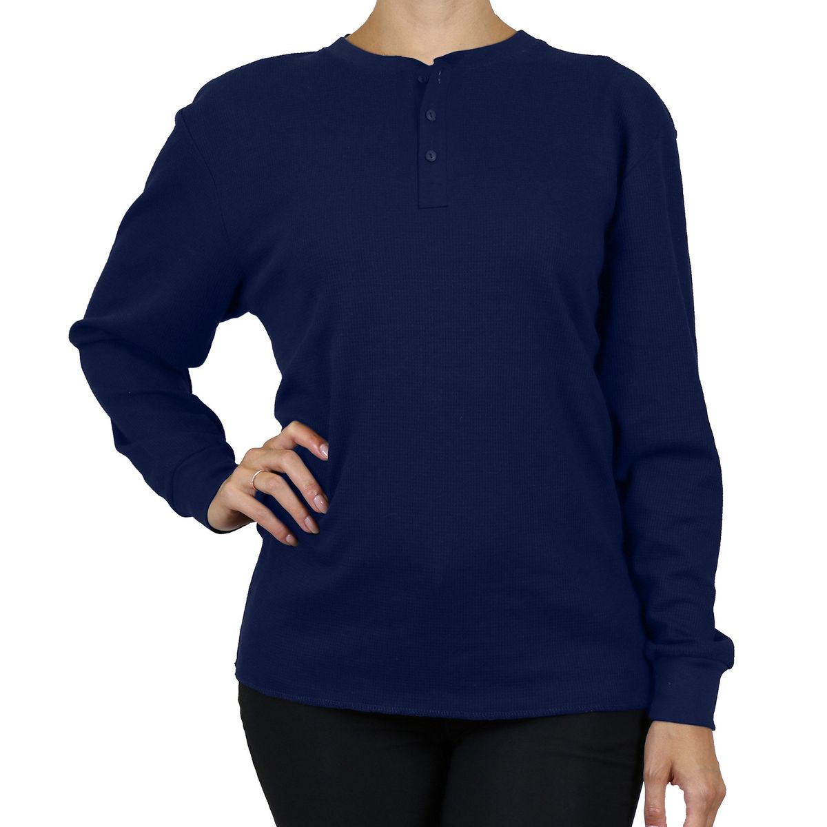 Galaxy By Harvic Women's Oversize Loose Fitting Waffle-Knit Henley Thermal Shirt - thumbnail 7