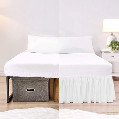White Cotton Blend Queen Ruffled Bed Skirt with Split Corners
