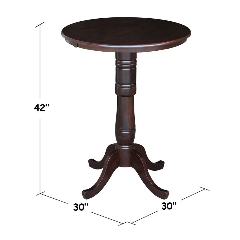30" Round Top Pedestal Height Table Dark Brown - International Concepts, 3 of 4