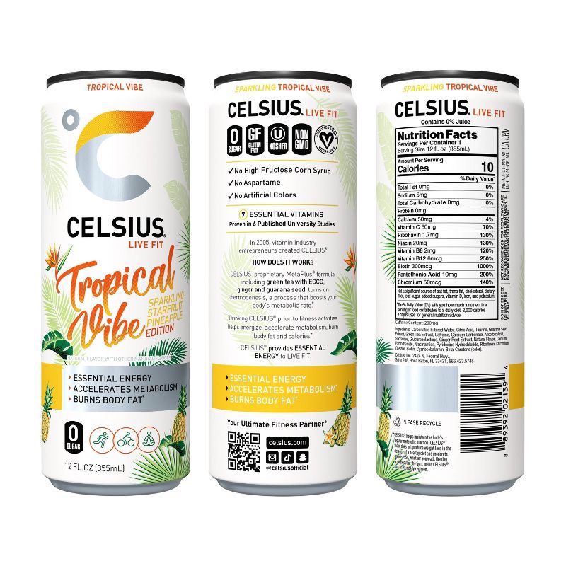 Celsius Tropical Vibe Energy Drink - 12 fl oz Can, 5 of 9