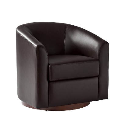 Jessie 30.5" Wide Modern Swivel Barrel Faux Leather Chair with Solid Wood Base|ARTFUL LIVING DESIGN