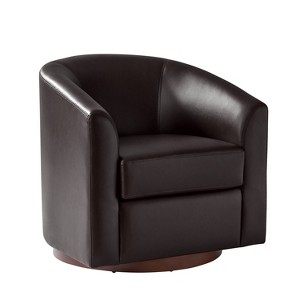 Jessie 30.5" Wide Modern Swivel Barrel Faux Leather Chair with Solid Wood Base|ARTFUL LIVING DESIGN - 1 of 4