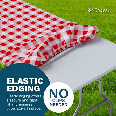 Baby Blue Vinyl Fitted Tablecloth with Elastic, 24"x48"