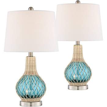 360 Lighting Alana 22 3/4" High Small Modern Coastal Accent Table Lamps Set of 2 LED Night Light Blue Glass White Shade Living Room Bedroom Bedside