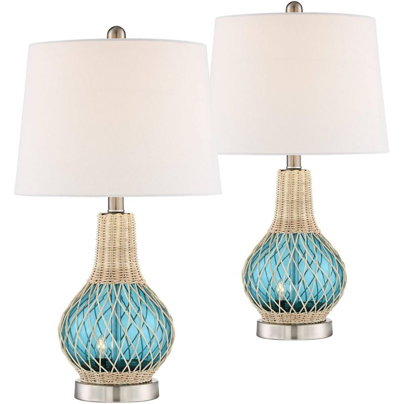 360 Lighting Alana 22 3/4" High Small Modern Coastal Accent Table Lamps Set of 2 LED Night Light Blue Glass White Shade Living Room Bedroom Bedside, 1 of 10