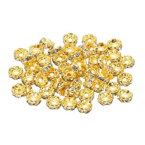 Unique Bargains Rhinestone Small Round Bulk Spacer Beads for Jewelry Making 200 Pcs 0.24" Gold - 1 of 4