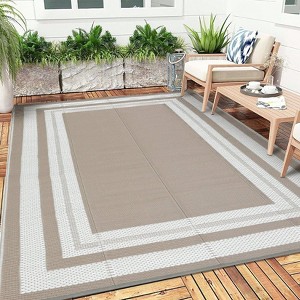 Modern Border Plastic Straw Rug, Large Outdoor Rug for Beach Pool Deck - 1 of 4