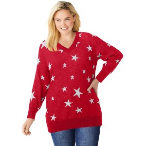 Woman Within Plus Size Cotton Lightweight Pullover - 1 of 4