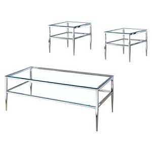 HOMES: Inside + Out 3pc Aubrey Occasional Table Set Chrome: Modern Style, Tempered Glass & Metal Frame, Storage Shelf - 1 of 4