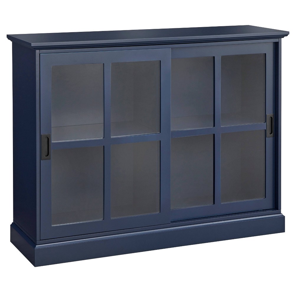 Photos - Wardrobe Padova Sliding Door Cabinet Indigo - Lifestorey: MDF with Tempered Glass, Fixed Shelf, Home Office