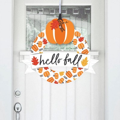 Big Dot of Happiness Fall Pumpkin - Outdoor Halloween or Thanksgiving Party Decor - Front Door Wreath