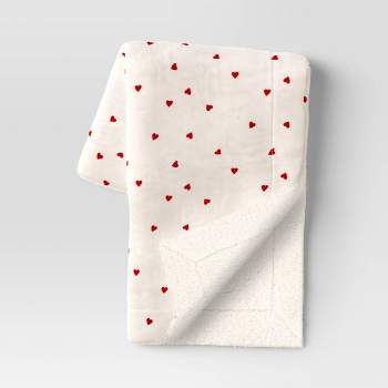 Printed Plush Mini Hearts Throw Blanket with Faux Shearling Reverse Ivory/Red - Threshold™