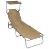 vidaXL Patio Lounge Chair Folding Sunlounger Porch Sunbed with Canopy Aluminum - Taupe - 2 of 4