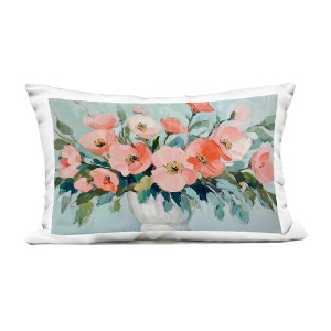Stupell Industries Pink Flower Arrangement over Green Outdoor Pillow 14 x 20 - 1 of 3