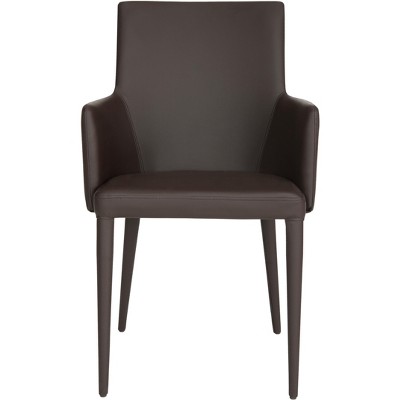 Transitional 24'' Faux Leather Metal Arm Chair in Brown