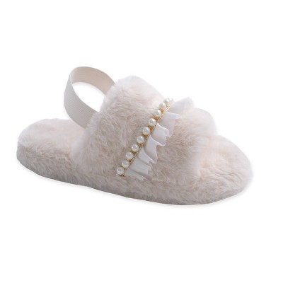 M-L Kids Slippers Beige Ruffle - Bullseye's Playground™