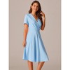 INSPIRE CHIC Women's Summer Wrap V Neck Puff Short Sleeve Midi Swing Dress with Pockets - 2 of 4
