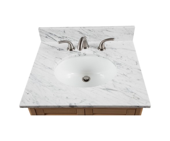 Marble Sink Top Bath Vanity Cabinet White 25" - Alaterre Furniture