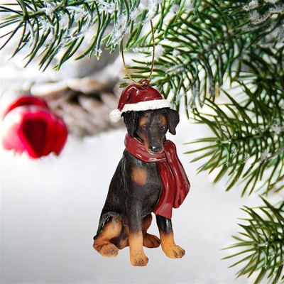 Festive Doberman Pinscher Holiday Resin Ornament with Santa Hat