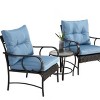 Outdoor 3 Pcs Furniture Set, Wicker Furniture Sets with Rattan Chair and Coffee Table, Sofas with Steel Frame and PE Cushions-Coolbibila - 3 of 4