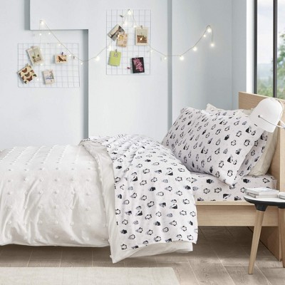 4 Pcs Ultra-Soft Novelty Printed Cotton Flannel Bedding Set, Premium Cozy Sheet Set for All Seasons, Queen / King Fitted Sheet, Flat Sheet