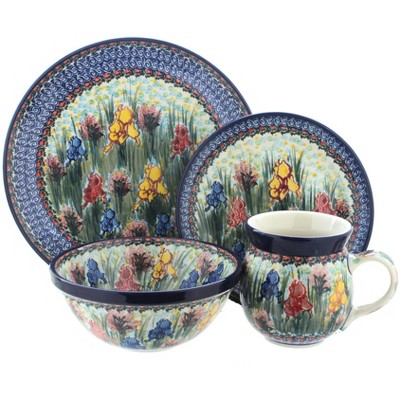 Blue Rose Polish Pottery Gladiolus 16 Piece Dinner Set