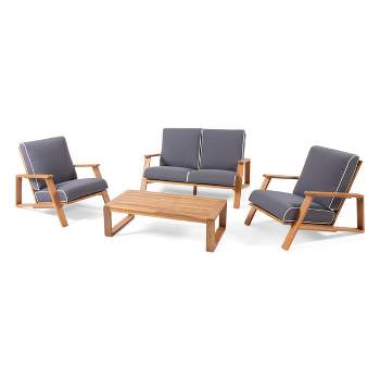 Paloma Outdoor Acacia Wood 4 Seater Chat Set with Cushions - Teak/Dark Gray - Christopher Knight Home