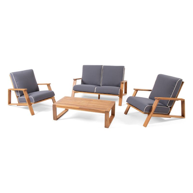 Paloma Outdoor Acacia Wood 4 Seater Chat Set with Cushions - Teak/Dark Gray - Christopher Knight Home, 1 of 13