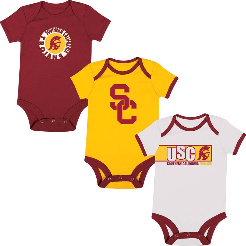 NCAA USC Trojans Infant Boys&#39; 3pk Bodysuit, 1 of 5