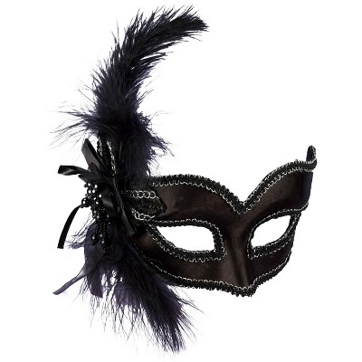 Forum Novelties Black Satin Masquerade Mask with Feathers