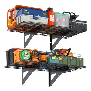 Yukimo 12"H Heavy Duty Wall-Mounted Metal Shelves - Black Garage Storage Racks for Concrete/Wood Walls, with Installation Kit - 1 of 4