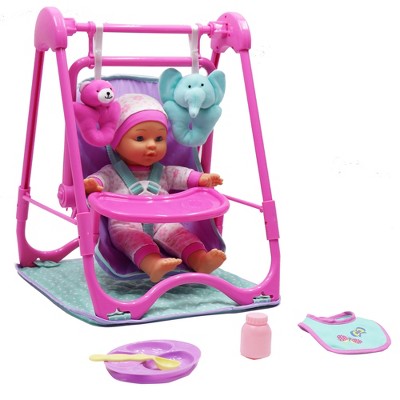 Pink and Teal 12" Baby Doll High Chair Play Set with Accessories
