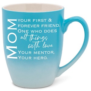 Mom: Your First & Forever Friend One Who Does All Things  Two Toned Matte Pale Blue White 12 ounce Ceramic Stoneware Coffee Cup Mug - 1 of 4