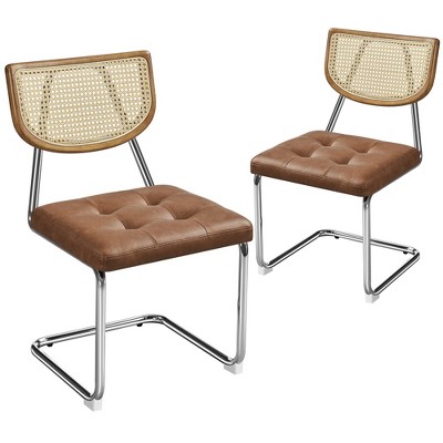 Yaheetech 18.5"H Mid-Century Modern Dining Chairs with Mesh Rattan Back, Set of 2
