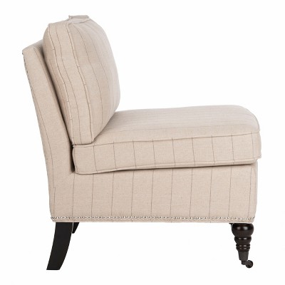 Flax Beige Linen Slipper Chair with Spindle Legs