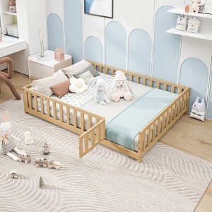 GDFStudio Grace Full-size Wooden Floor Bed with Fence and Door - 1 of 4