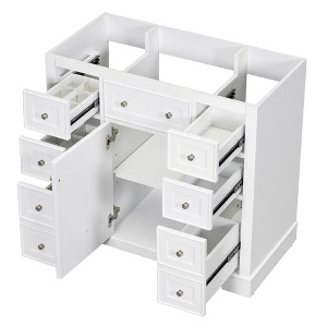 ORRD 36" Bathroom Vanity Base, Cabinet-Only Storage Unit with 1 Door & 6 Drawers, White MDF & Solid Wood - 1 of 4