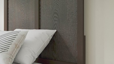 King Dark Brown Solid Wood and Metal Paneled Headboard