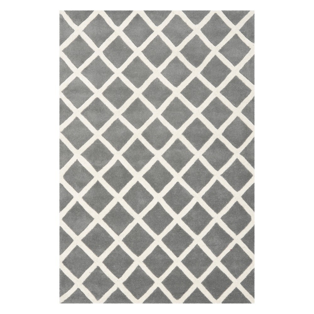 4'x6' Christy Geometric Tufted Area Rug Dark Gray/Ivory - Safavieh