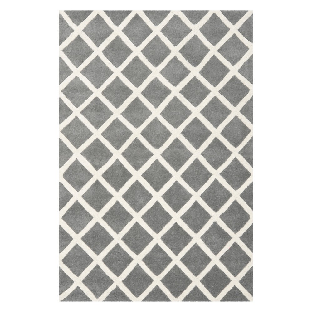 4'x6' Christy Geometric Tufted Area Rug Dark Gray/Ivory - Safavieh