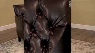 Elegant Malone Handcrafted Brown Leather & Wood Accent Chair