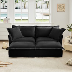 Slipcovered Sectional Sofa, 2 Seater Sofa with Removable Cover, Sofa with Convertible Ottoman, Chenille Fabric Sectional Sofas-Cuddlewood - 1 of 4