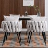 Modern Dining Chairs Set Of 2 Upholstered Velvet Side Chair Hand Weaving Accent Armchair With Metal Legs Cushion - 3 of 4