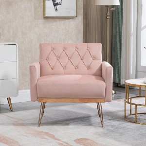CAVINAS Velvet Upholstered Accent Chair with Arm,Comfortable Arm Chairs with Gold Metal Leg for Bedroom,Reading Room - 1 of 4