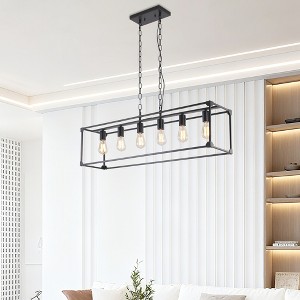 41" Industrial Metal Linear Chandelier, 6-Light Fixture with Dual Chains and Adjustable Height for Kitchen Island, Dining, or Living Space - 1 of 4
